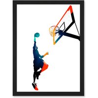 Artery8 Basketball Jump Hoop Ball Dunk Sport A4 Artwork Framed Wall Art Print in Black