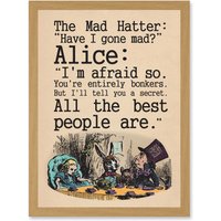 Artery8 Alice In Wonderland Mad Hatter Tea Party A4 Artwork Framed Wall Art Print in Light Oak