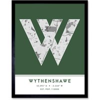 Wee Blue Coo Wall Art Print Wythenshawe England United Kingdom City Map Modern Typography Stylish Letter Framed Word in Green | Size: W12" x H16"
