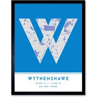 Wee Blue Coo Wall Art Print Wythenshawe England United Kingdom City Map Modern Typography Stylish Letter Framed Word in Blue | Size: W12" x H16"