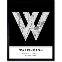 Wee Blue Coo Wall Art Print Warrington England United Kingdom City Map Modern Typography Stylish Letter Framed Word in Black | Size: W12" x H16"