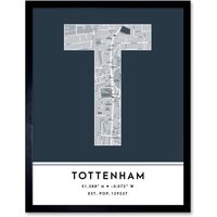 Wee Blue Coo Wall Art Print Tottenham England United Kingdom City Map Modern Typography Stylish Letter Framed Word in Navy | Size: W12" x H16"