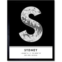 Wee Blue Coo Wall Art Print Sydney Australia City Map Modern Typography Stylish Letter Framed Word in Black | Size: W12" x H16"
