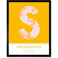 Wee Blue Coo Wall Art Print Southampton England United Kingdom City Map Modern Typography Stylish Letter Framed Word in Yellow | Size: W12" x H16"
