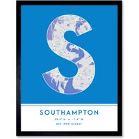 Wee Blue Coo Wall Art Print Southampton England United Kingdom City Map Modern Typography Stylish Letter Framed Word in Blue | Size: W12" x H16"