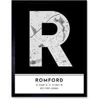 Wee Blue Coo Wall Art Print Romford England United Kingdom City Map Modern Typography Stylish Letter Framed Word in Black | Size: W12" x H16"