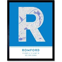 Wee Blue Coo Wall Art Print Romford England United Kingdom City Map Modern Typography Stylish Letter Framed Word in Blue | Size: W12" x H16"