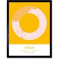 Wee Blue Coo Wall Art Print Oran Algeria City Map Modern Typography Stylish Letter Framed Word in Yellow | Size: W12" x H16"
