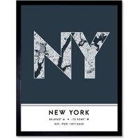 Wee Blue Coo Wall Art Print New York NYC United States City Map Modern Typography Stylish Letter Framed Word in Navy | Size: W12" x H16"