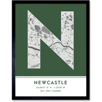 Wee Blue Coo Wall Art Print Newcastle England United Kingdom City Map Modern Typography Stylish Letter Framed Word in Green | Size: W12" x H16"