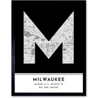 Wee Blue Coo Wall Art Print Milwaukee Wisconsin United States City Map Modern Typography Stylish Letter Framed Word in Black | Size: W12" x H16"