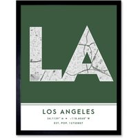 Wee Blue Coo Wall Art Print Los Angeles California United States City Map Modern Typography Stylish Letter Framed Word in Green | Size: W12" x H16"