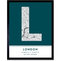 Wee Blue Coo Wall Art Print London England United Kingdom City Map Modern Typography Stylish Letter Framed Word in Teal | Size: W12" x H16"