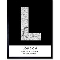 Wee Blue Coo Wall Art Print London England United Kingdom City Map Modern Typography Stylish Letter Framed Word in Black | Size: W12" x H16"