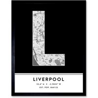 Wee Blue Coo Wall Art Print Liverpool England United Kingdom City Map Modern Typography Stylish Letter Framed Word in Black | Size: W12" x H16"