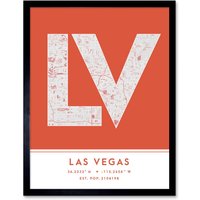 Wee Blue Coo Wall Art Print Las Vegas Nevada United States City Map Modern Typography Stylish Letter Framed Word in Orange | Size: W12" x H16"