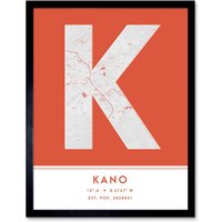 Wee Blue Coo Wall Art Print Kano Nigeria City Map Modern Typography Stylish Letter Framed Word in Orange | Size: W12" x H16"