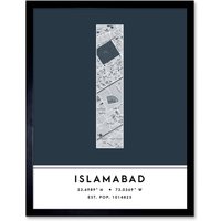 Wee Blue Coo Wall Art Print Islamabad Pakistan City Map Modern Typography Stylish Letter Framed Word in Navy | Size: W12" x H16"
