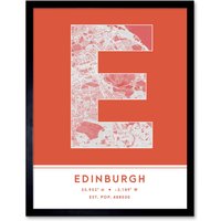Wee Blue Coo Wall Art Print Edinburgh Scotland United Kingdom City Map Modern Typography Stylish Letter Framed Word in Orange | Size: W12" x H16"