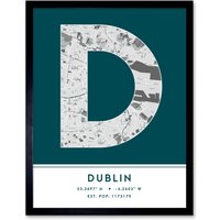 Wee Blue Coo Wall Art Print Dublin Ireland City Map Modern Typography Stylish Letter Framed Word in Teal | Size: W12" x H16"
