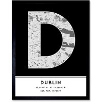 Wee Blue Coo Wall Art Print Dublin Ireland City Map Modern Typography Stylish Letter Framed Word in Black | Size: W12" x H16"