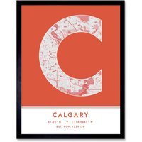 Wee Blue Coo Wall Art Print Calgary Canada City Map Modern Typography Stylish Letter Framed Word in Orange | Size: W12" x H16"