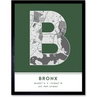 Wee Blue Coo Wall Art Print The Bronx New York United States City Map Modern Typography Stylish Letter Framed Word in Green | Size: W12" x H16"