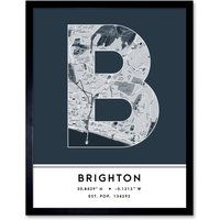 Wee Blue Coo Wall Art Print Brighton England United Kingdom City Map Modern Typography Stylish Letter Framed Word in Navy | Size: W12" x H16"