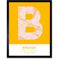 Wee Blue Coo Wall Art Print Bremen Germany City Map Modern Typography Stylish Letter Framed Word in Yellow | Size: W12" x H16"