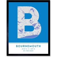 Wee Blue Coo Wall Art Print Bournemouth England United Kingdom City Map Modern Typography Stylish Letter Framed Word in Blue | Size: W12" x H16"