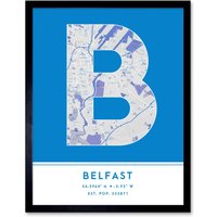 Wee Blue Coo Wall Art Print Belfast Northern Ireland United Kingdom City Map Modern Typography Stylish Letter Framed Word in Blue | Size: W12" x H16"