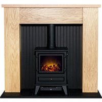 Adam Fires & Fireplaces Adam New England Stove Fireplace in Oak & Black with Hudson Electric Stove in Black, 48 Inch