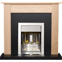 Adam Fires & Fireplaces Southwold Fireplace in Oak & Black with Helios Electric Fire in Brushed Steel, 43 Inch in Grey
