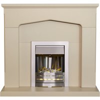 Adam Fires & Fireplaces Adam Cotswold Fireplace in Stone Effect with Helios Electric Fire in Brushed Steel, 48 Inch in Cream