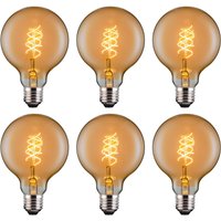 G80 Amber Globe E27 LED Spiral Filament Dimmable Bulb Pack Pack 6