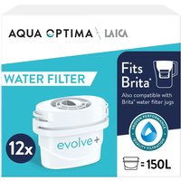 Aqua Optima Evolve+ Water Filter Cartridges 12 Pack - Fits Brita Jugs & Alternative for Maxtra Filters* - Reduces Limescale, Chlorine & Other