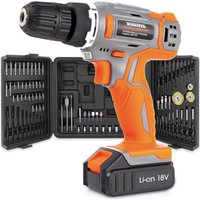 Cordless Drill Driver 18/20V Max Li-ion Accessory Drill Bit Set 89Pc Kit Carry Case Battery And Charger Included, Orange