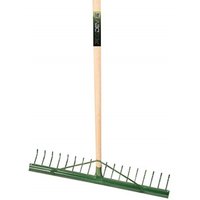 Pegdev 18 Tooth Heavy Duty Metal Landscape Rake with Hardwood Handle for Soil Care in Dark Green