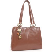 Catwalk Collection Handbags Women's Bellstone Leather Shoulder Tote Bag With Three Compartments in Brown | Size: Medium