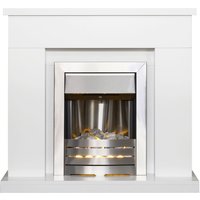 Adam Fires & Fireplaces Adam Lomond Fireplace in Pure White with Helios Electric Fire in Brushed Steel, 39 Inch in Grey
