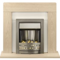 Adam Fires & Fireplaces Malmo Fireplace in Oak & Cream with Helios Electric Fire in Brushed Steel, 39 Inch in Grey