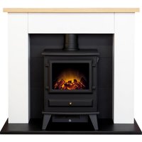 Adam Fires & Fireplaces Chester Fireplace in Pure White with Hudson Electric Stove in Black, 39 Inch in Black