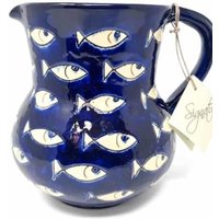 Verano Spanish Ceramics Signature Blue & White Fish Hand Painted Ceramic Kitchen Dining Small Pourer Jug 0.5L