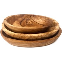 Verano Spanish Ceramics Olive Wood Natural Grained Rustic Trio Oval Serving Dish Set 13-19cm