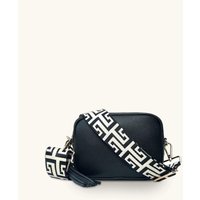 Apatchy London Women's Black Leather Crossbody Bag With Black & Stone Maze Strap