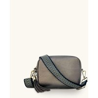 Apatchy London Women's Bronze Leather Crossbody Bag With Black & Gold Chevron Strap