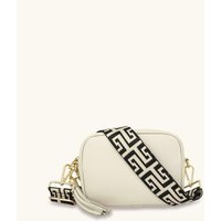 Apatchy London Women's Stone Leather Crossbody Bag With Black & Stone Maze Strap