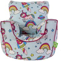Bean Lazy Girl's Cotton Pastel Rainbow Space Unicorn Bean Bag Arm Chair Toddler Size in Light Blue | Size: Small