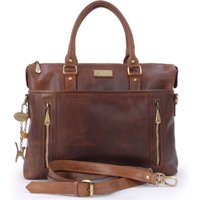 Catwalk Collection Handbags Women's Adele Large Leather Work Bag With Detachable Crossbody Strap in Brown