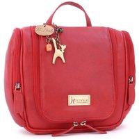 Catwalk Collection Handbags Women's Maisie Large Leather Hanging Travel Toiletry Cosmetic Wash Bag in Red